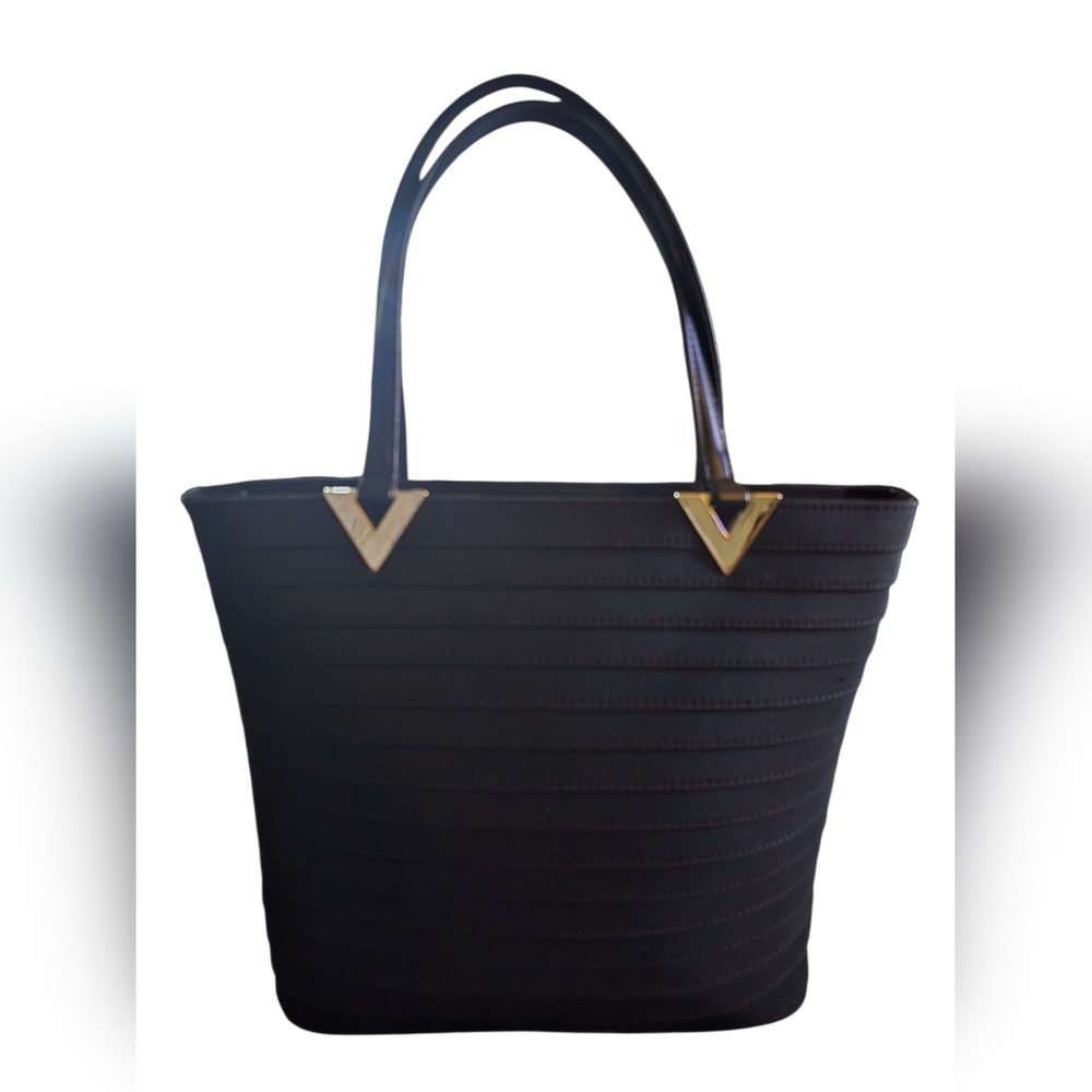 Andre Valentino Black Tote Satchel with Gold Accent Handles